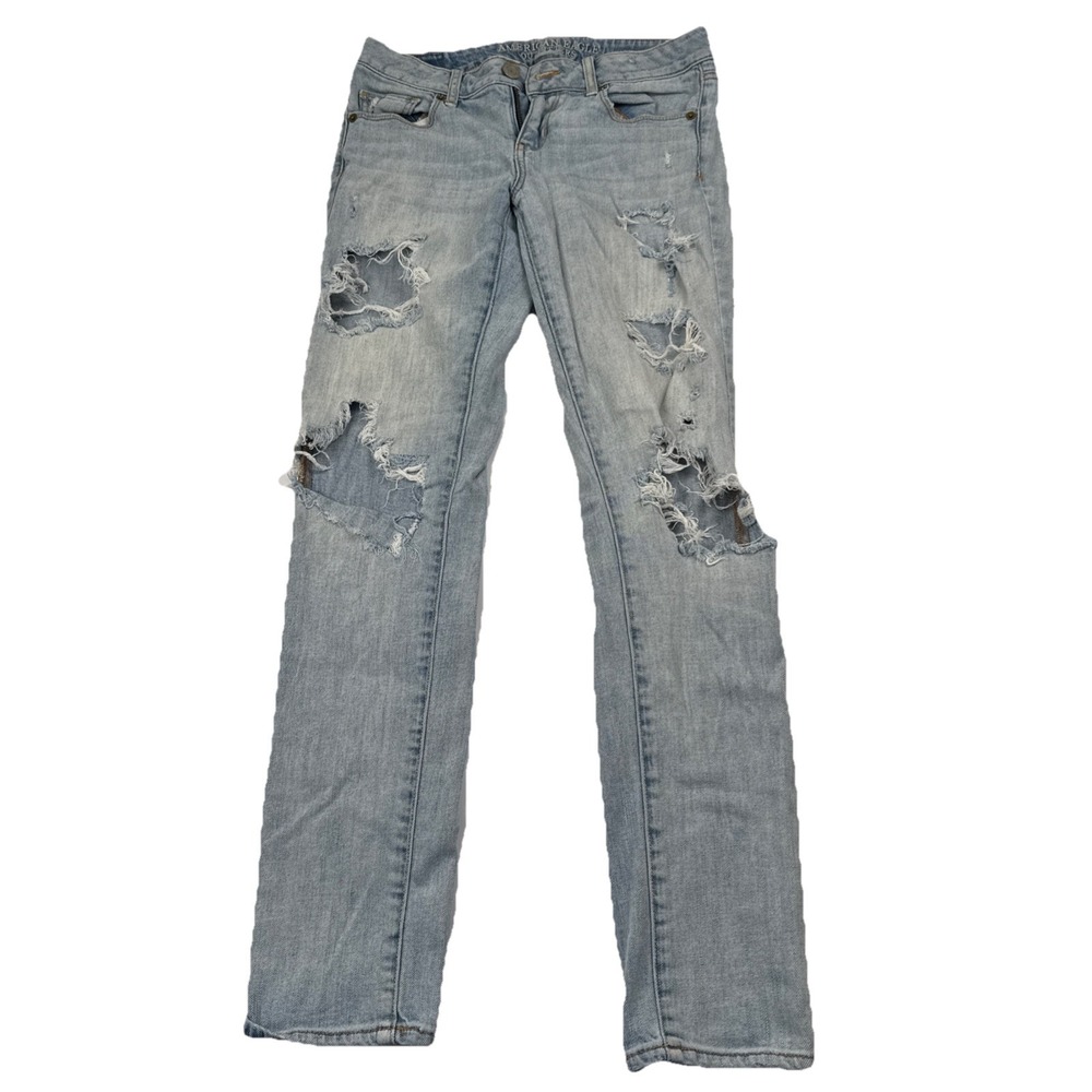 American Eagle Skinny Jeans Womens 4R Light Wash Distressed Blue Ripped Denim